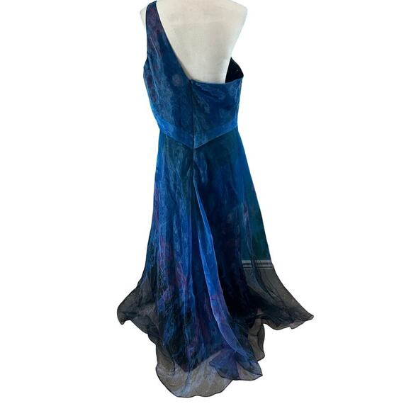 Rene Ruiz Collection Blue Organza Gown One Shoulder Pleated Formal Wedding Sz 14 - Picture 6 of 8